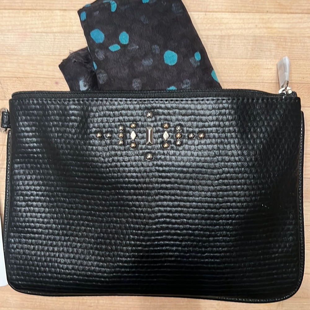 NWT thirty one black clutch with scarf
